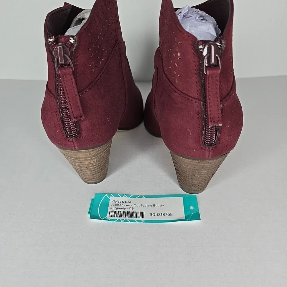 Violet & Red Womens Boot Jackson Booties 7.5 Burgundy Red Heeled Ankle Lazer Cut - Picture 6 of 10